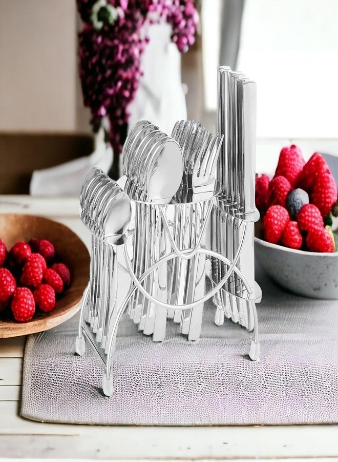 FNS Solo Premium Stainless Steel 24 Pcs Cutlery Set with Hanging Stand (6 Pcs Dinner Spoons, 6 Dinner Forks, 6 Dinner Knives and 6 Baby Spoons) - Image 5